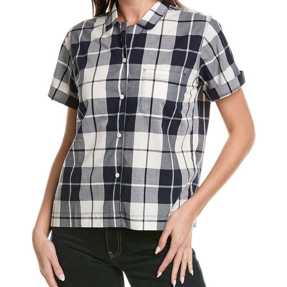 Alex Mill Black and White Plaid Short-Sleeve Button Shirt